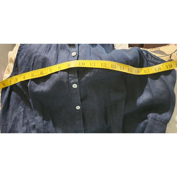 J.Jill Linen Navy Sleeveless Button-Down Midi Dress W/ Tie Belt & Pockets Size M - Picture 8 of 8